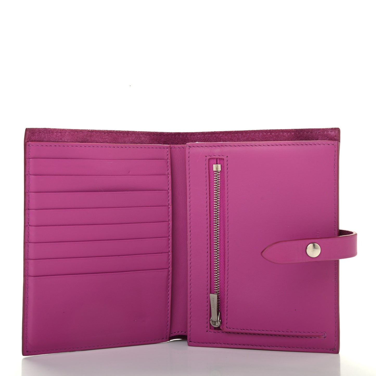 Grained Calfskin Medium Multifunction Strap Wallet Magenta