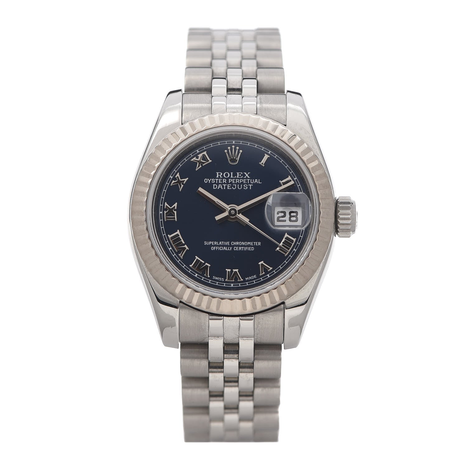 Rolex Stainless Steel 18K White Gold 26mm Oyster Perpetual Datejust Watch Blue Roman 179174 1 of 6