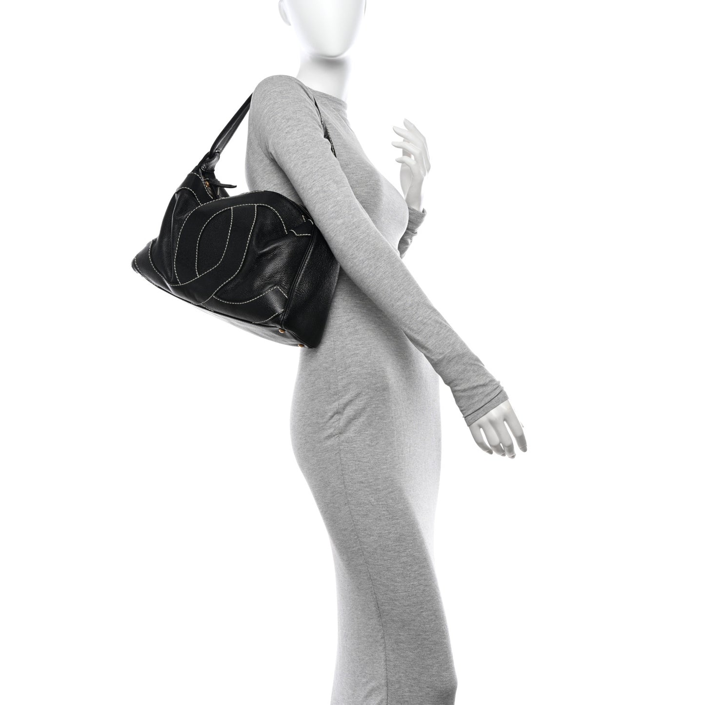 Caviar CC Stitched Medium Hobo Black