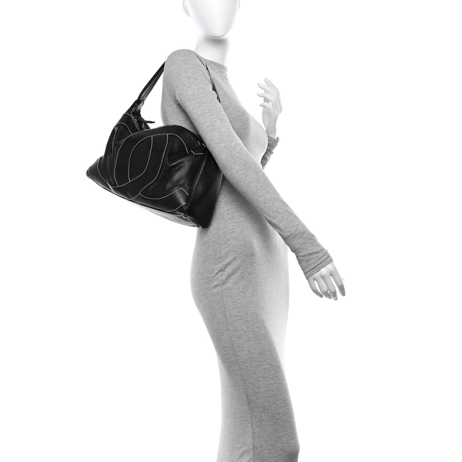 Chanel Caviar CC Stitched Medium Hobo Black 2 of 12