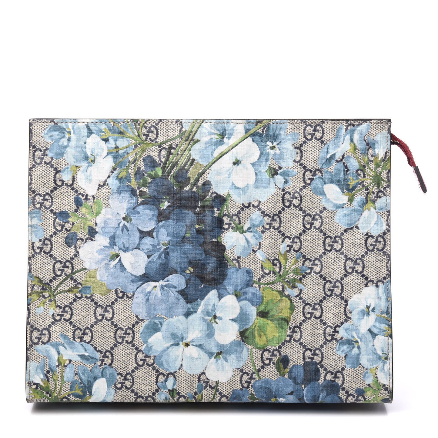 GG Supreme Monogram Blooms Large Cosmetic Case Beige Blue Navy Hibiscus Red