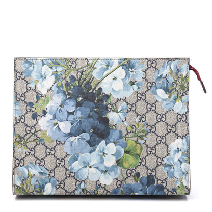 Gucci GG Supreme Monogram Blooms Large Cosmetic Case Beige Blue Navy Hibiscus Red 1 of 9