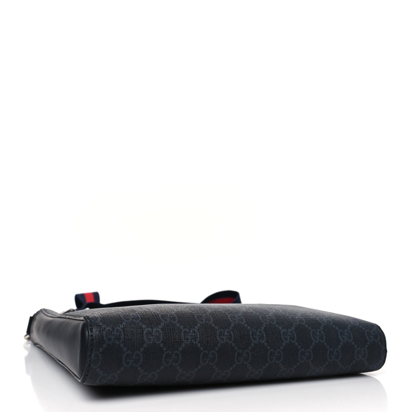 GG Supreme Monogram Appia Calfskin Web Flat Messenger Bag Black Grey