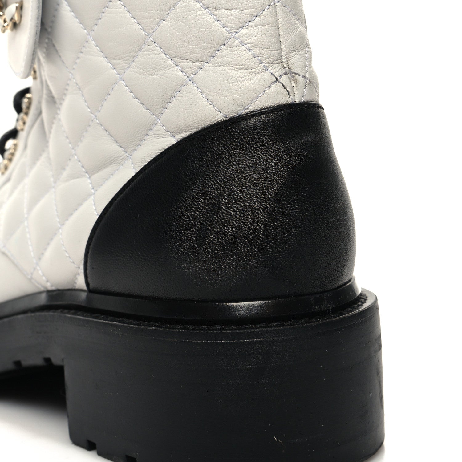 Chanel Shiny Lambskin Quilted Lace Up Combat Boots 39.5 White Black 9 of 11