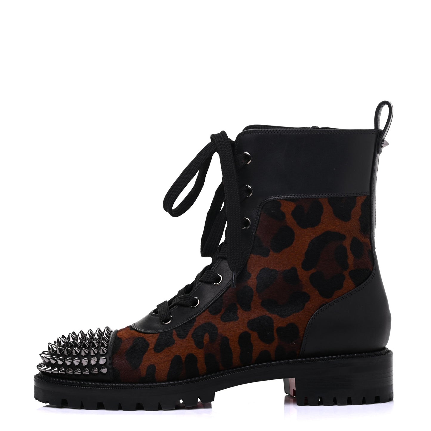 Calfskin Pony Fox Spikes TS Croc Flat Boots 38 Black Roux