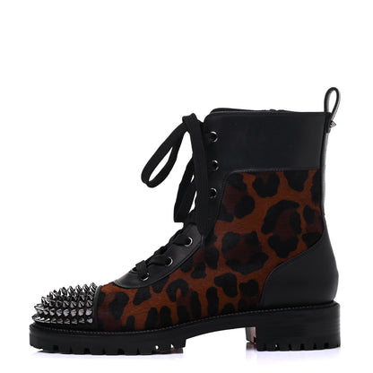 Christian Louboutin Calfskin Pony Fox Spikes TS Croc Flat Boots 38 Black Roux 1 of 14