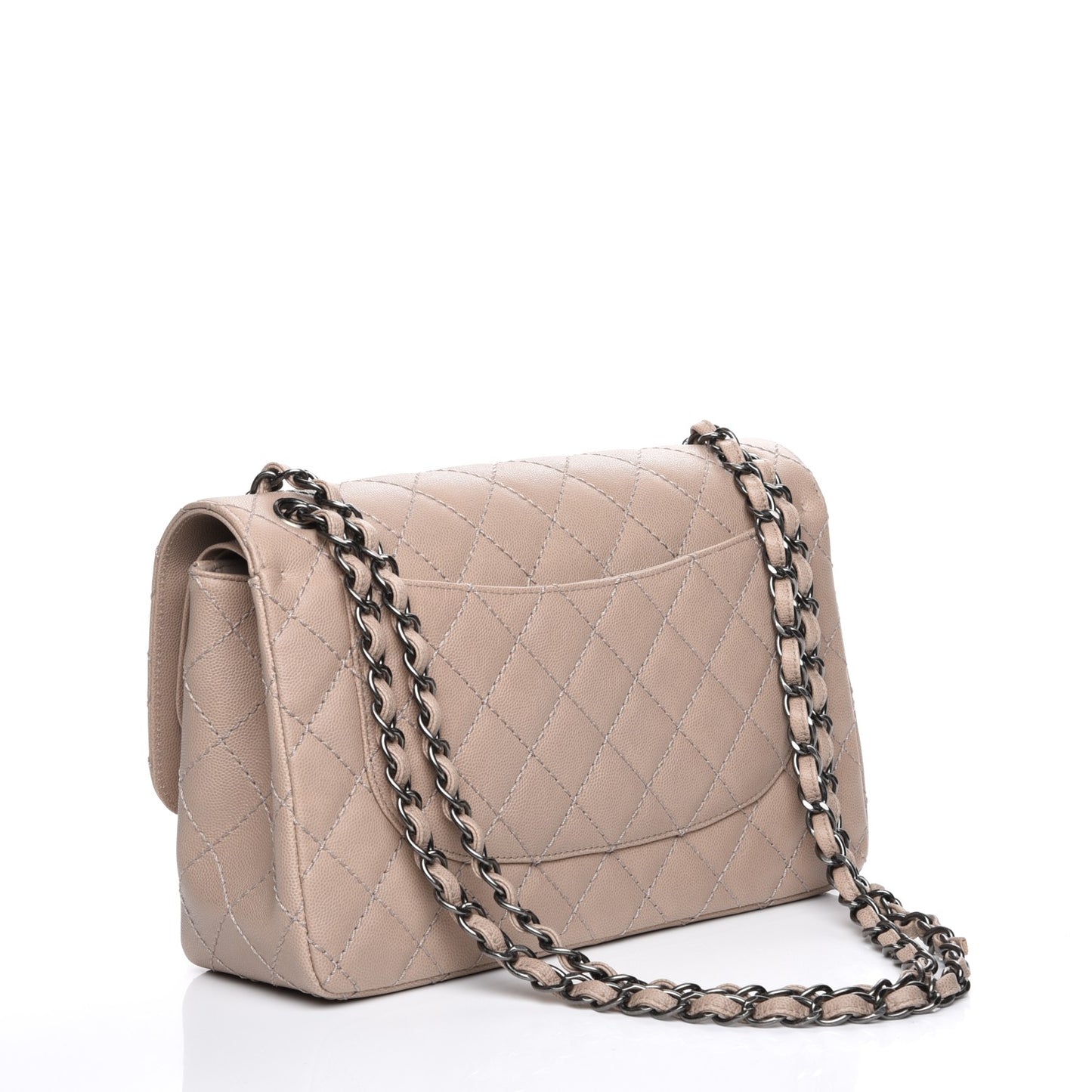 Caviar Quilted Jumbo Double Flap Dark Beige