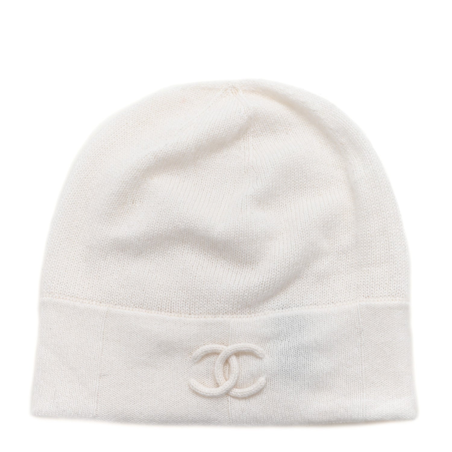 Chanel Silk Knit CC Beanie Hat White 1 of 6