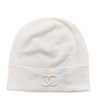 Chanel Silk Knit CC Beanie Hat White 1 of 6
