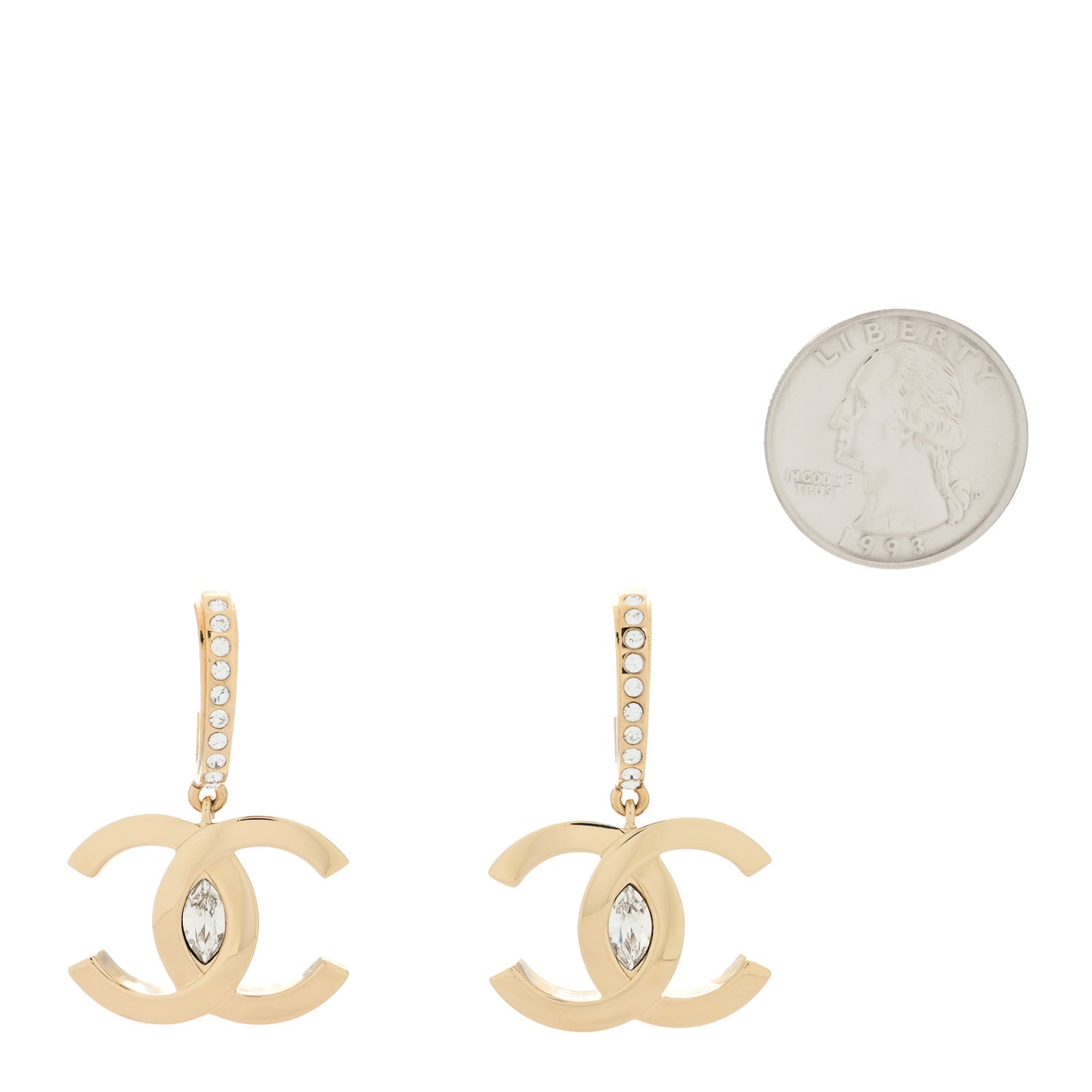 Metal Crystal CC Hoop Drop Earrings Gold