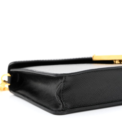 Prada Saffiano Lux Metal Triangle Logo Mini Envelope Chain Shoulder Bag Black 9 of 10