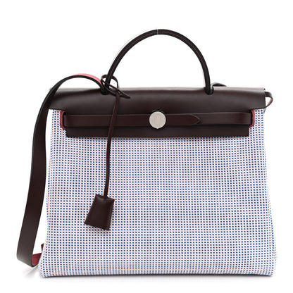 Hermes Criss Viking Vache Hunter Herbag Zip Retourne 31 PM Ecru Mauve Bleu Billard Rouge Sellier 3 of 12