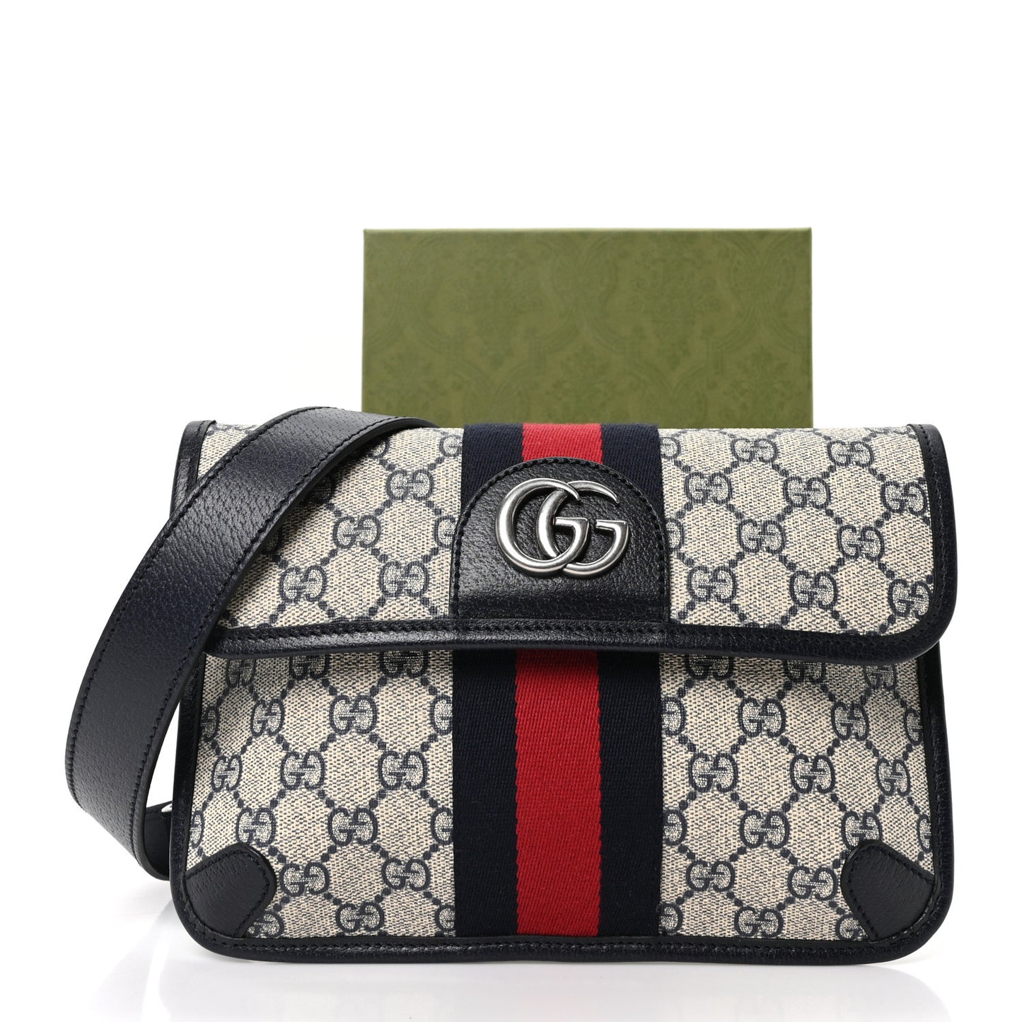 GG Supreme Monogram Web Small Ophidia Belt Bag 90 36 Beige Navy