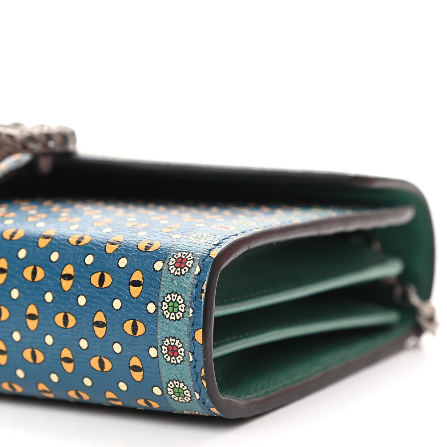 Textured Calfskin Crystal Garden Dionysus Chain Wallet Forest Green Print