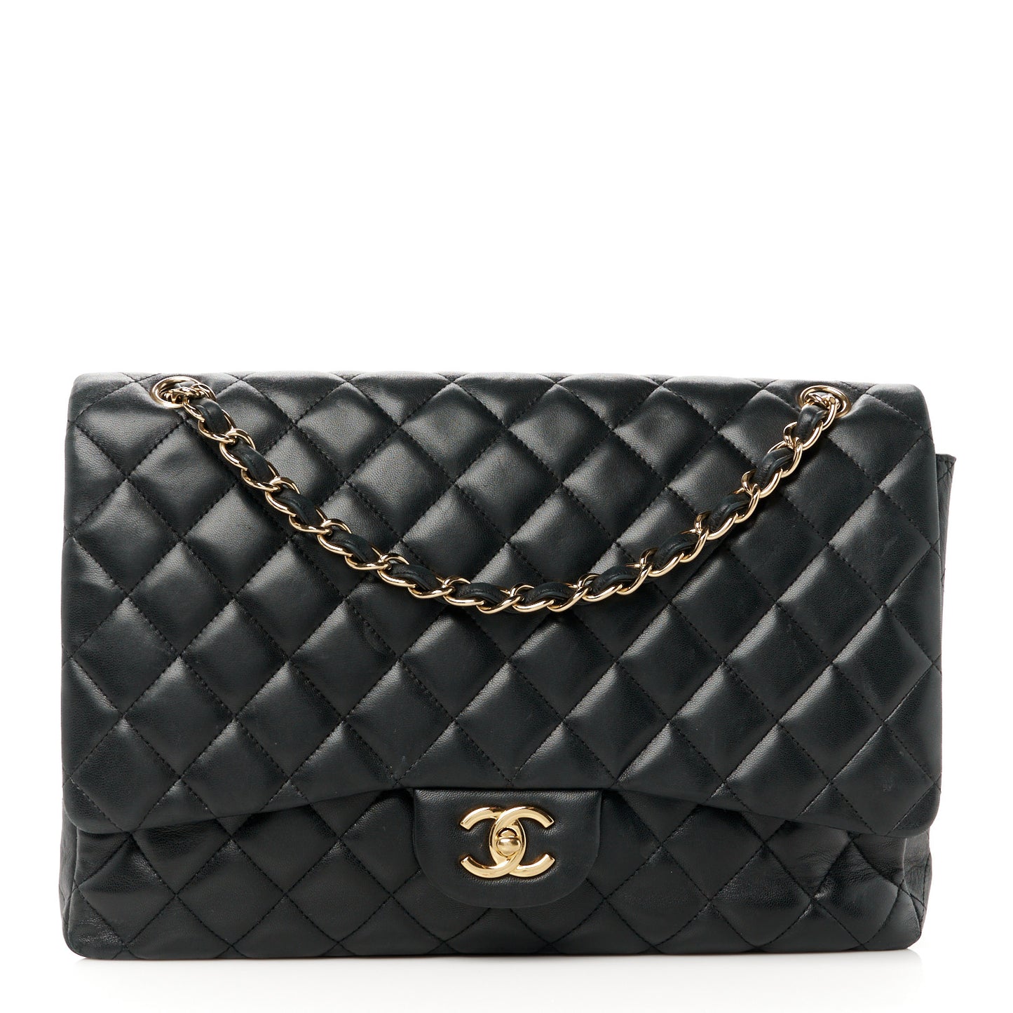 Lambskin Quilted Maxi Double Flap Black
