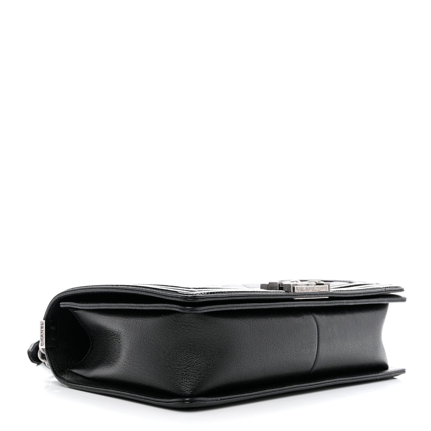 Goatskin Quilted Patent New Medium Duo Boy Flap Black