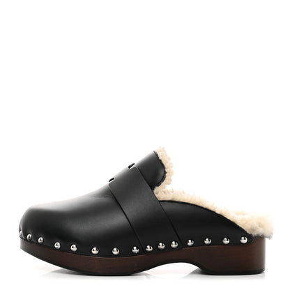 Hermes Calfskin Wool Calya Mules 35 Black 1 of 7