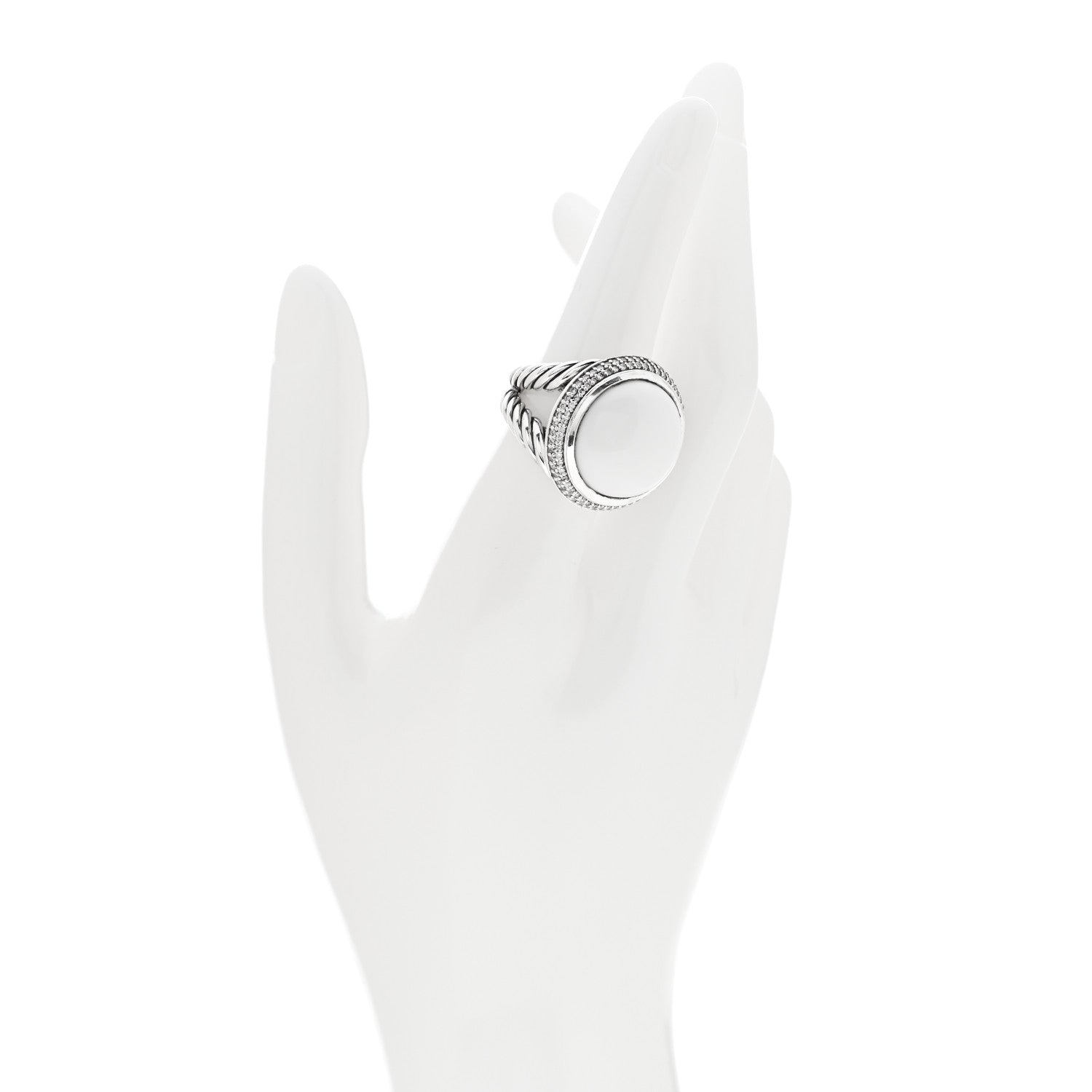 David Yurman Sterling Silver Diamond White Agate 18mm Cerise Ring 54 6.75 2 of 6