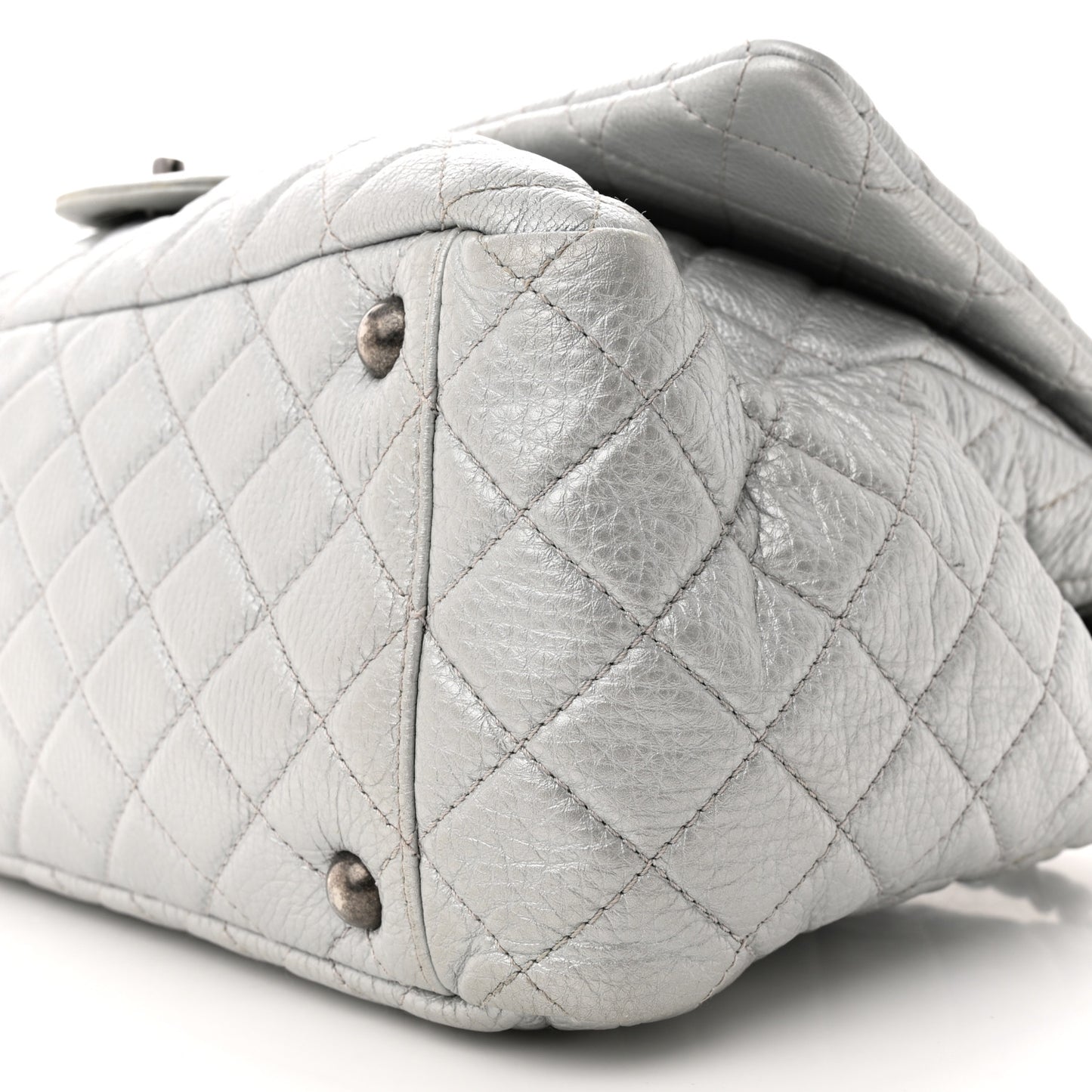 Metallic Calfskin Quilted XXL Travel Flap Bag Silver