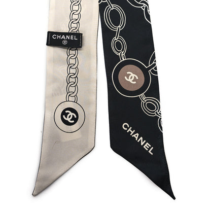 Chanel Silk CC Slim Bandeau Scarf Black Ecru 2 of 3