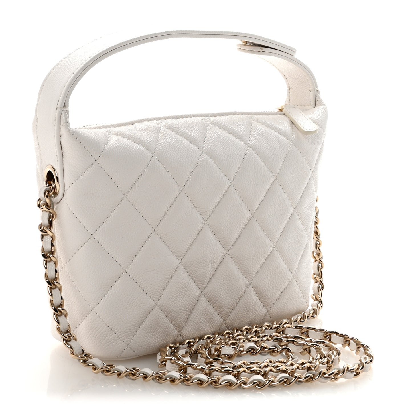Caviar Quilted Hobo Clutch With Chain White