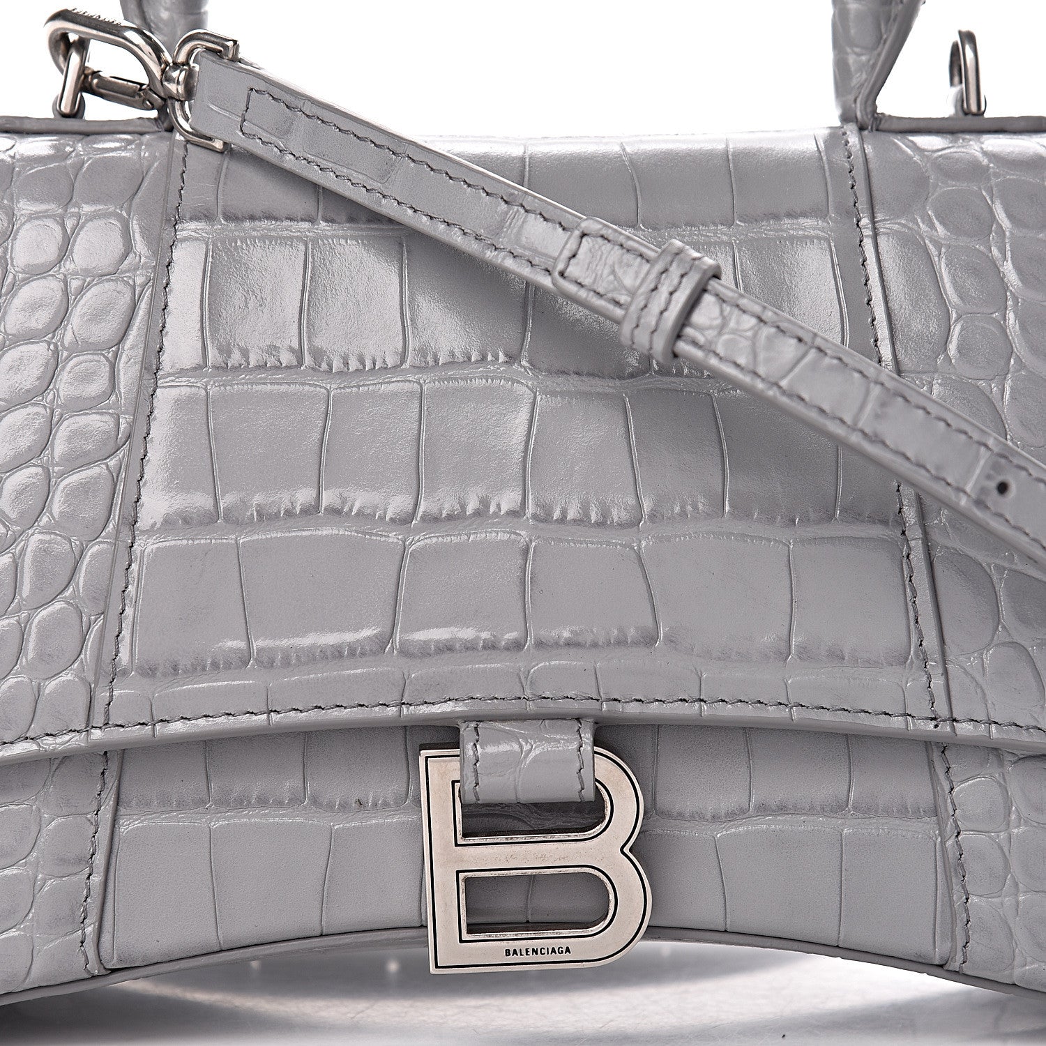 Balenciaga Shiny Calfskin Crocodile Embossed Small Hourglass Top Handle Bag Balenciaga Grey 15 of 15