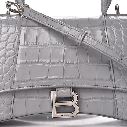 Balenciaga Shiny Calfskin Crocodile Embossed Small Hourglass Top Handle Bag Balenciaga Grey 15 of 15