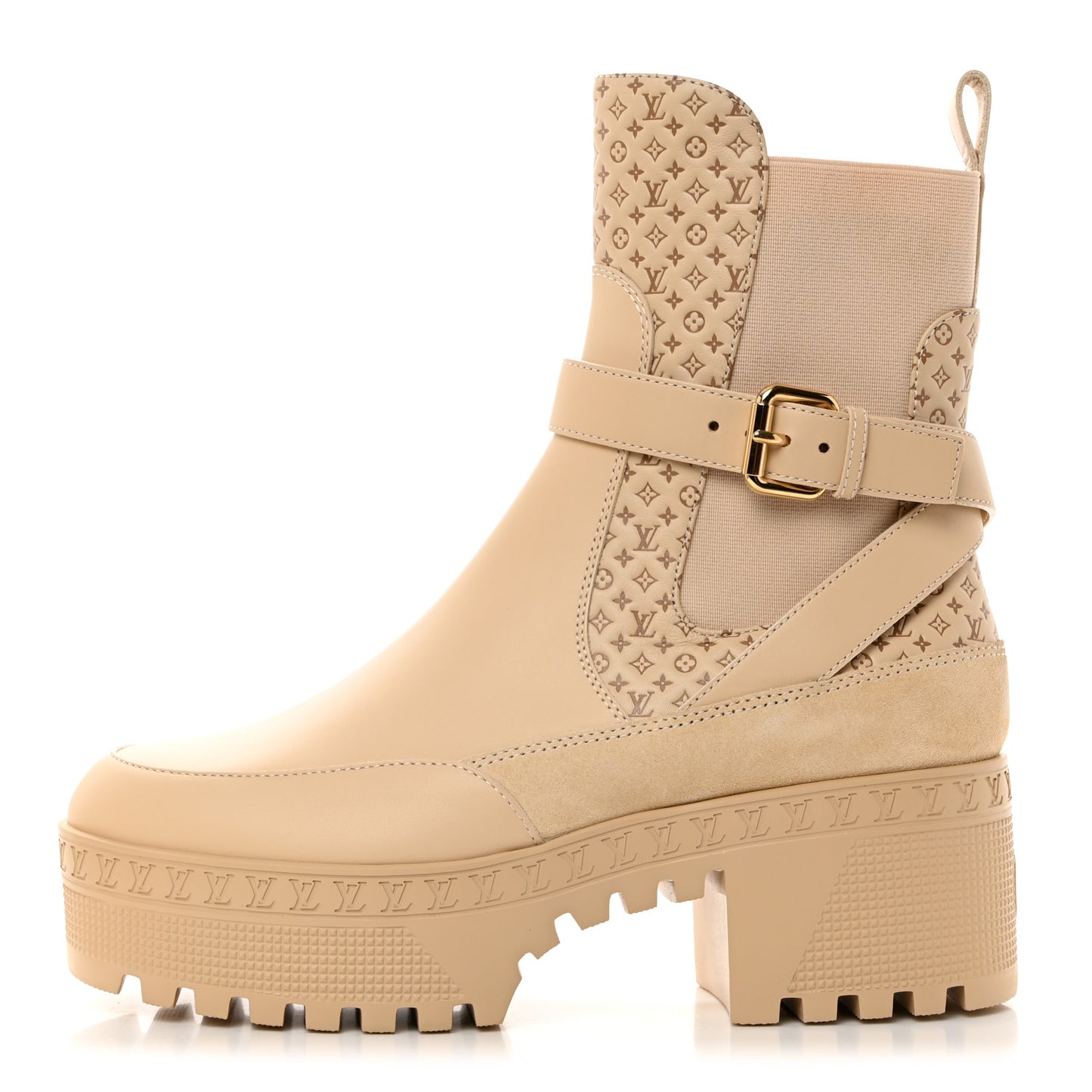Suede Calfskin Embossed Monogram Laureate Platform Desert Boots 38 Beige