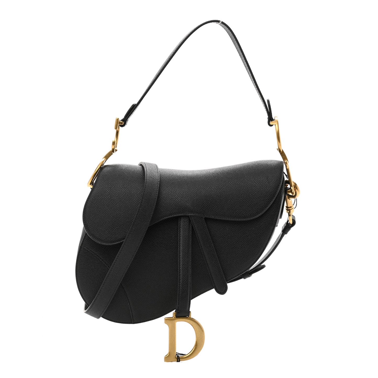 Grained Calfskin Mini Saddle Bag With Strap Black