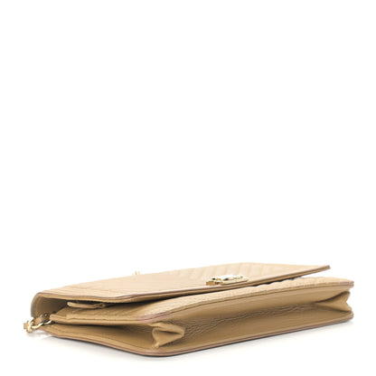 Chanel Lambskin Chevron Quilted Boy Wallet On Chain WOC Beige 4 of 11