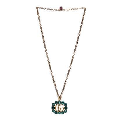 Gucci Crystal Embellished Double G Necklace Aged Gold Green 3 of 5