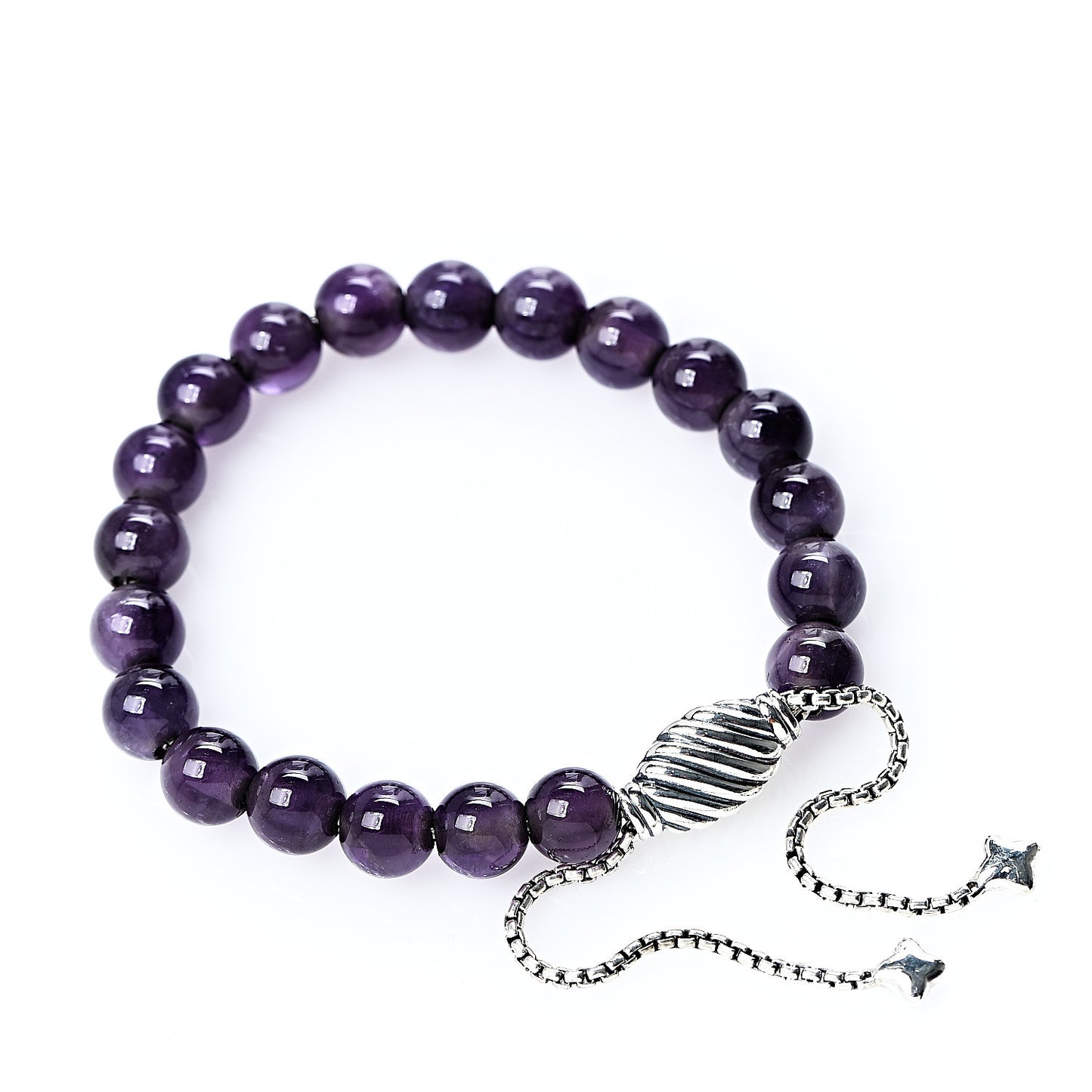 Sterling Silver Amethyst 8mm Spiritual Beads Bracelet