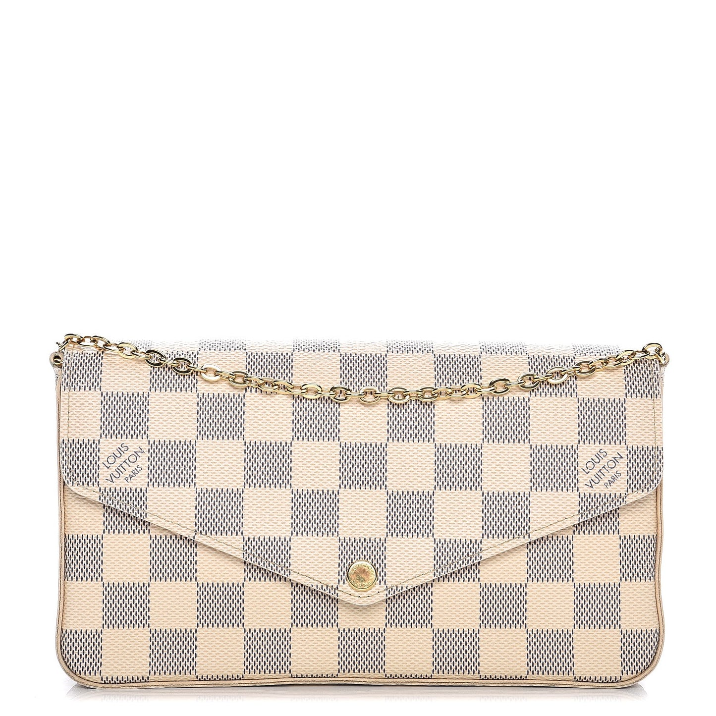 Damier Azur Pochette Felicie Chain Wallet Rose Ballerine