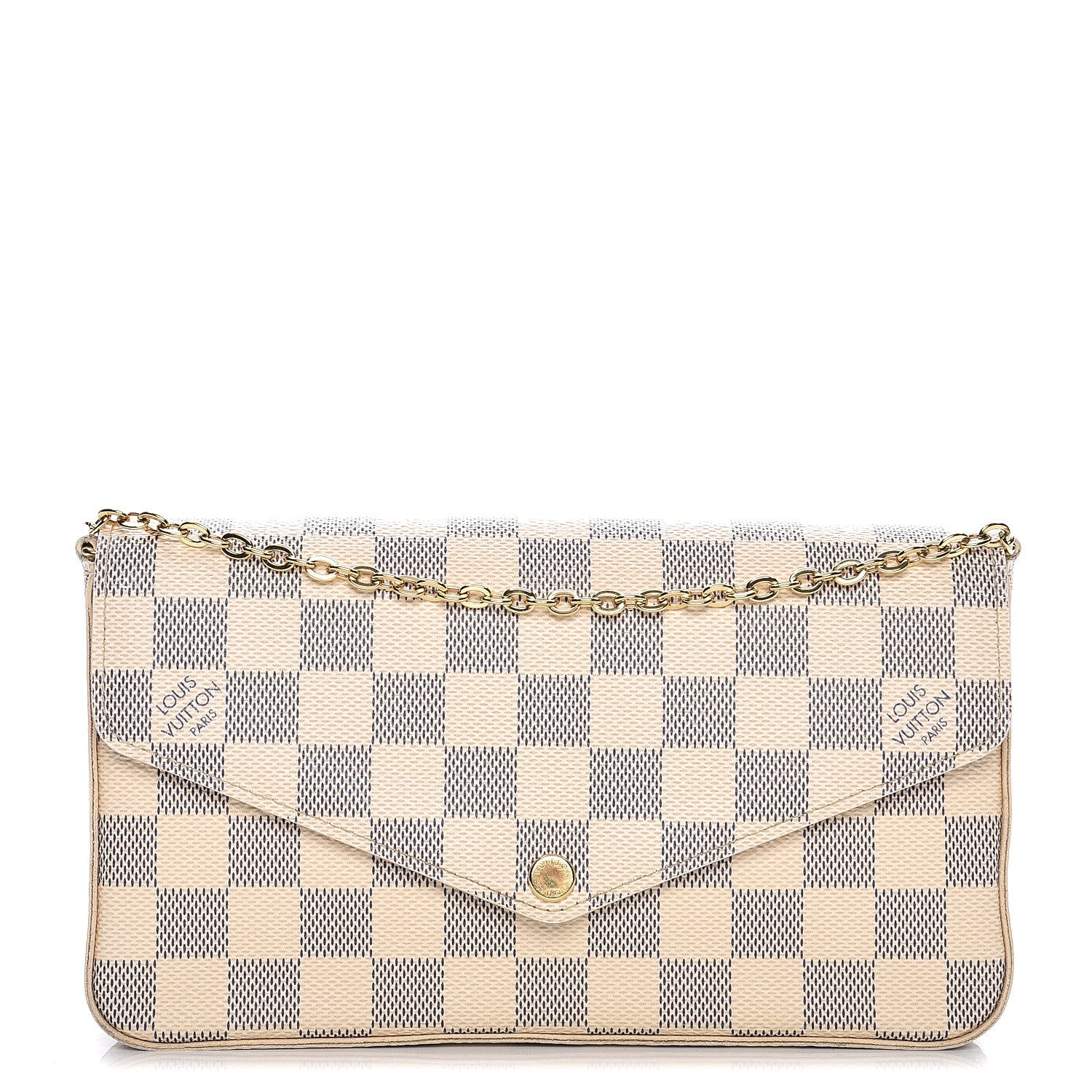 Louis Vuitton Damier Azur Pochette Felicie Chain Wallet Rose Ballerine 1 of 12