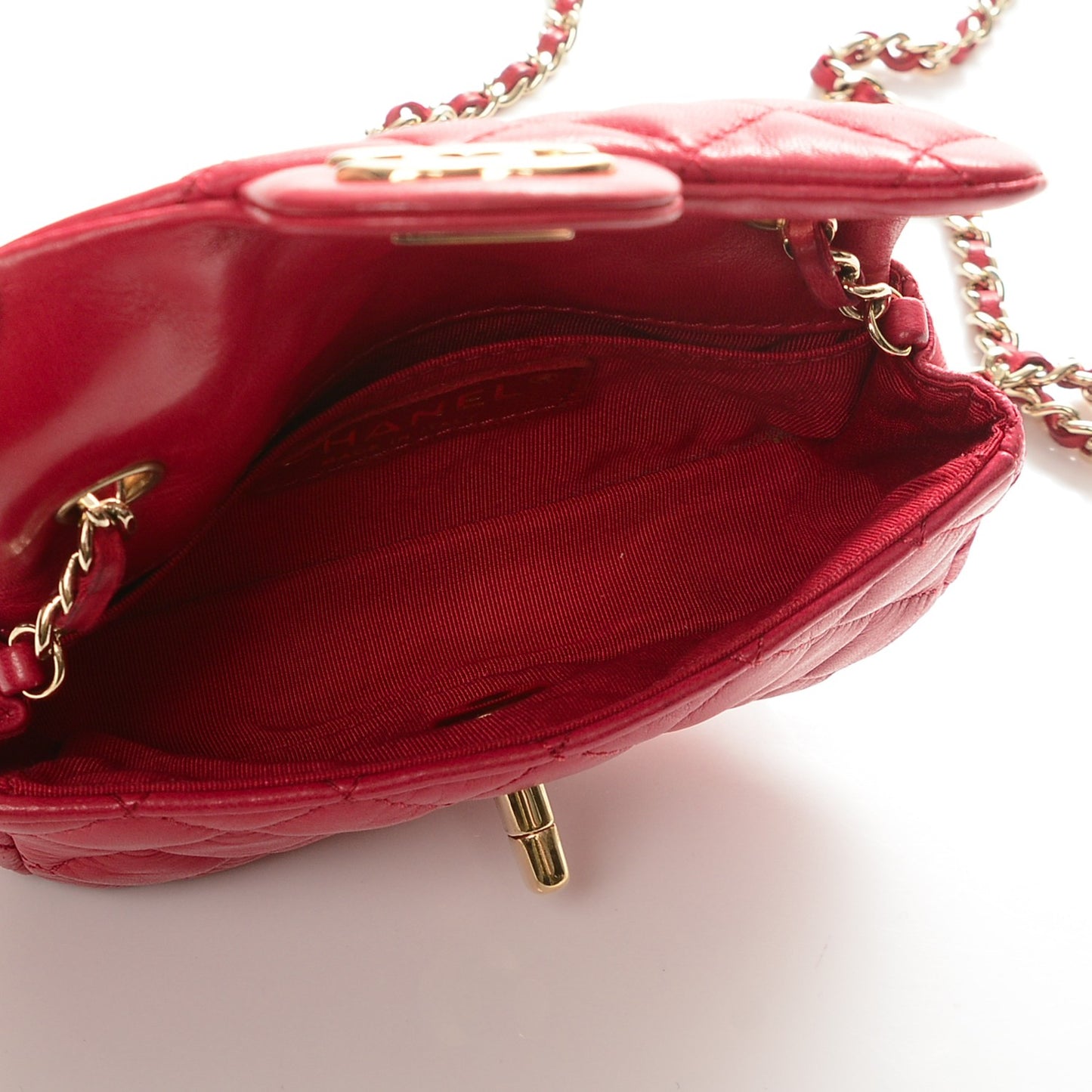 Lambskin Quilted Extra Mini Flap Heart Valentine Charms Red