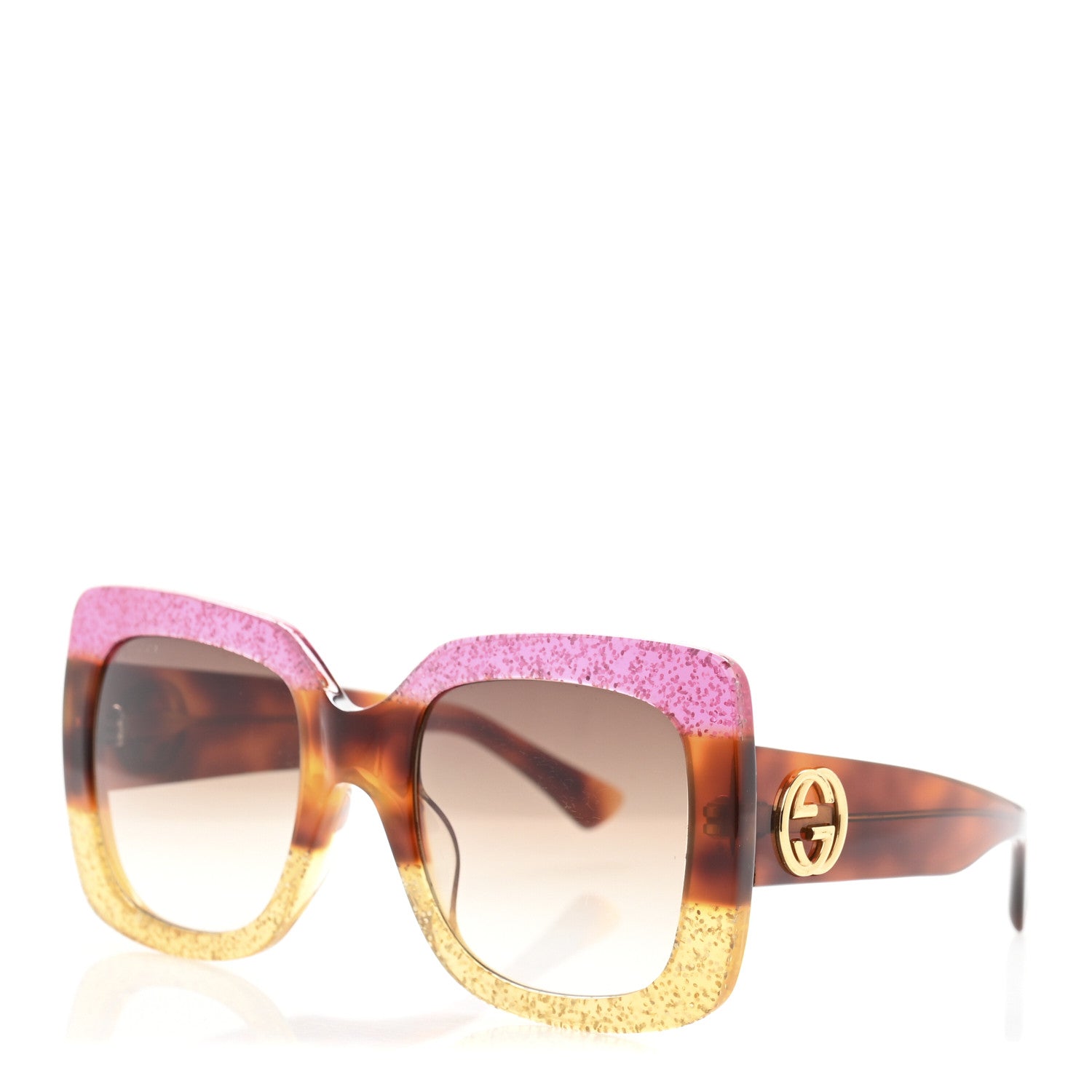 Gucci Square Frame GG0083S Sunglasses Glitter Pink Multi 1 of 8