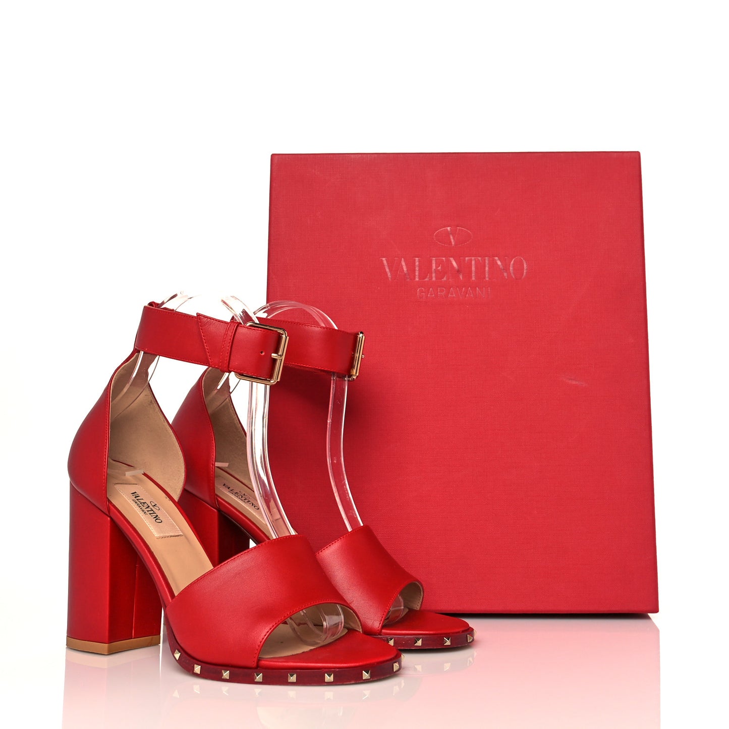 Calfskin Soul Rockstud Ankle Strap 105mm Sandals 36 Rosso Valentino
