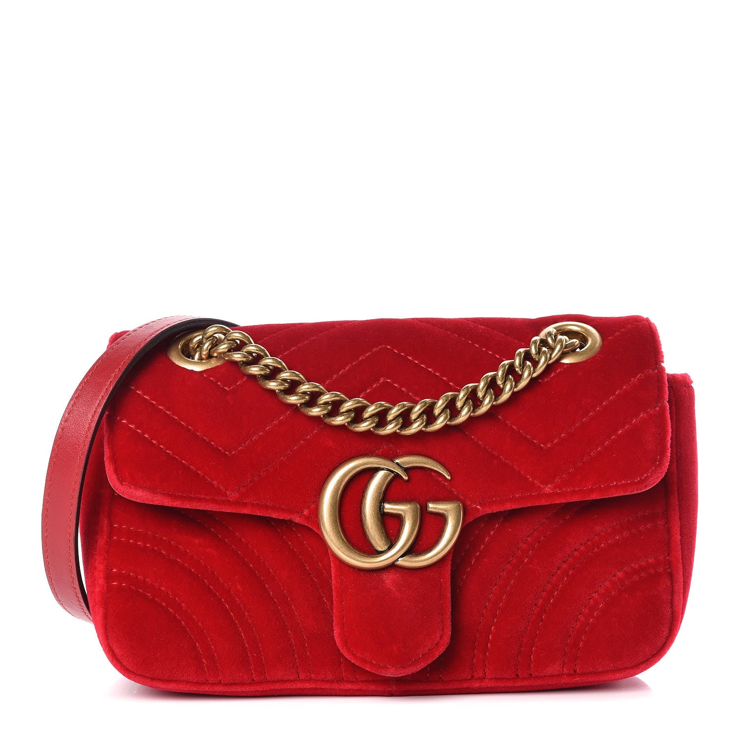 Gucci Velvet Matelasse Mini GG Marmont Shoulder Bag Hibiscus Red 1 of 13