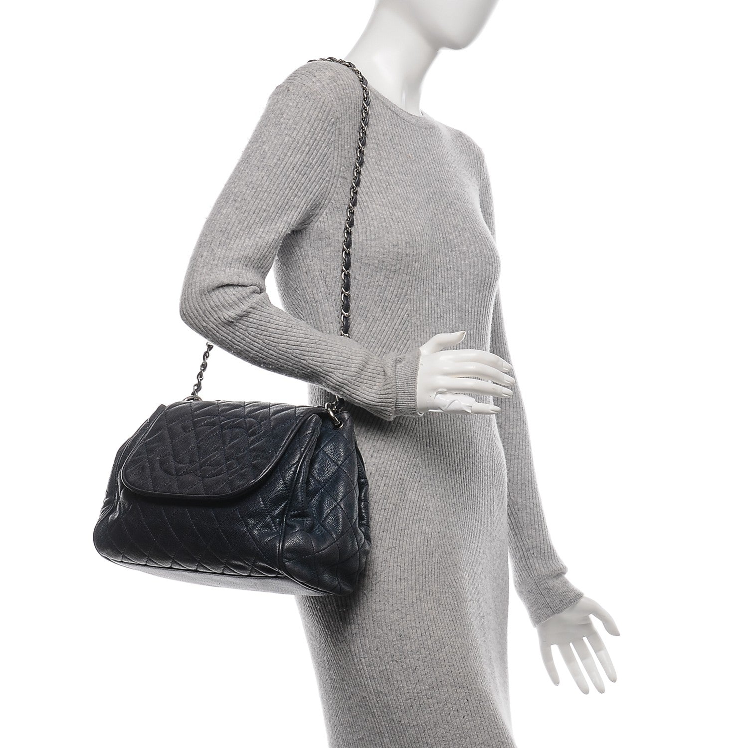 Chanel Caviar Quilted Timeless Accordion Flap Navy Blue 2 of 7
