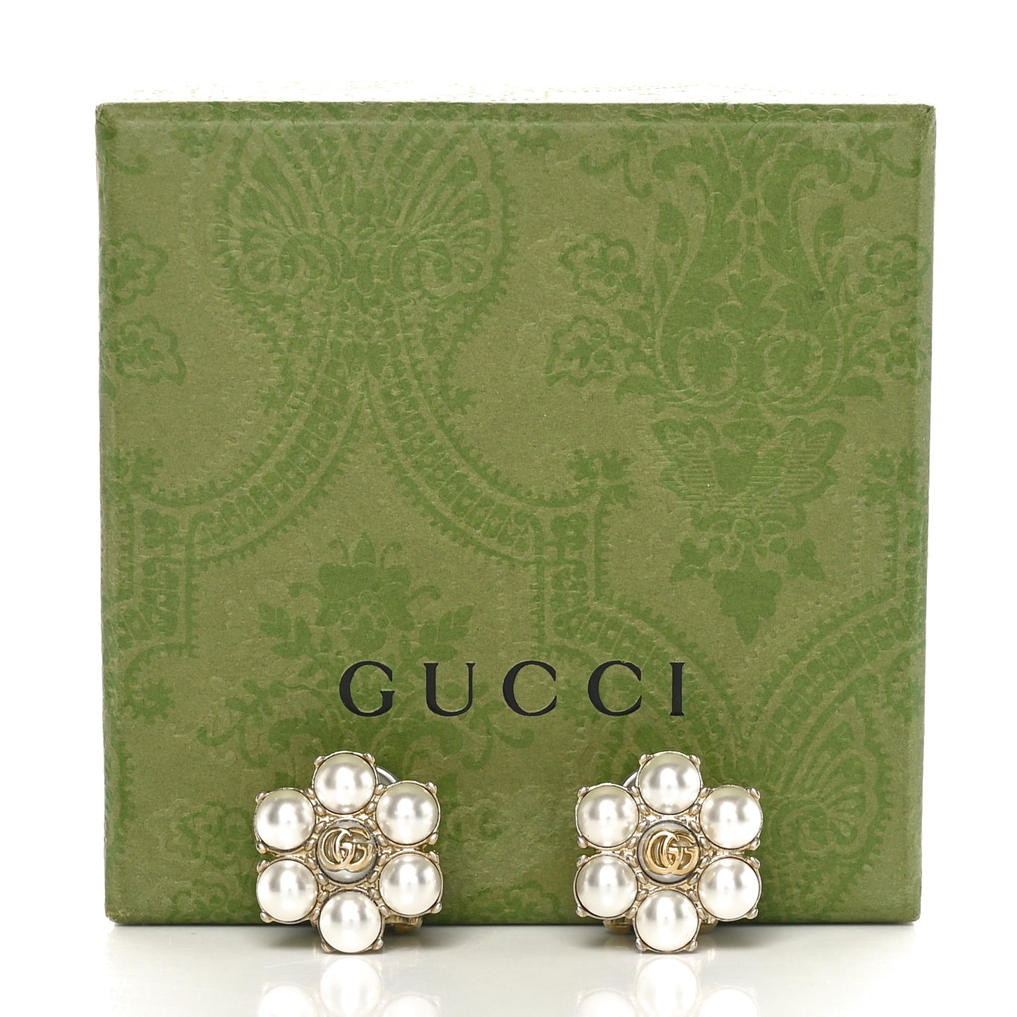 Metal Pearl Double G Clip On Earrings Aged Gold
