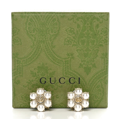 Gucci Metal Pearl Double G Clip On Earrings Aged Gold 5 of 5