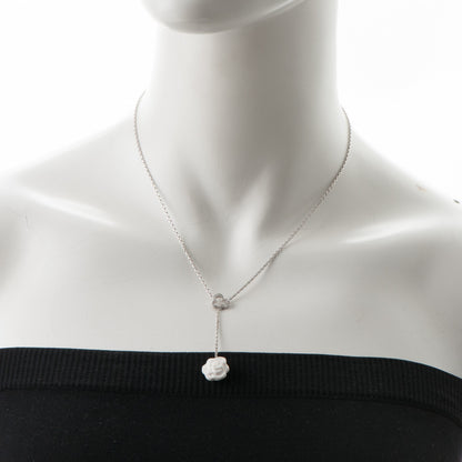 Chanel 18K White Gold Diamond Agate Camelia Sculpte Pendant Necklace 2 of 5