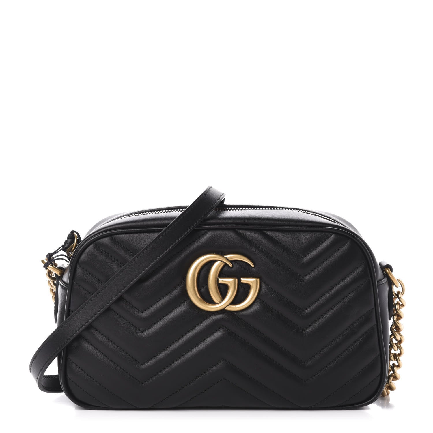 Gucci Calfskin Matelasse Small GG Marmont Chain Shoulder Bag Black 1 of 11