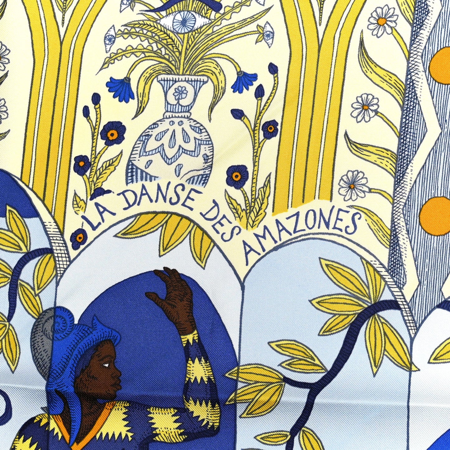 Silk La Danse Des Amazones Scarf 90 Bleu Roy Gold Creme