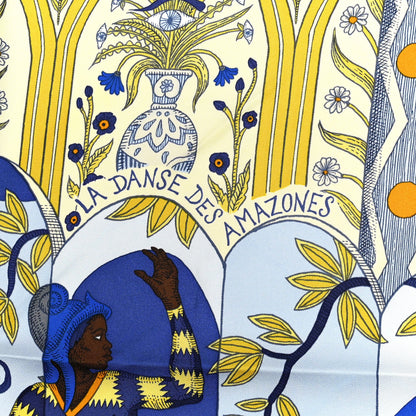 Hermes Silk La Danse Des Amazones Scarf 90 Bleu Roy Gold Creme 2 of 4