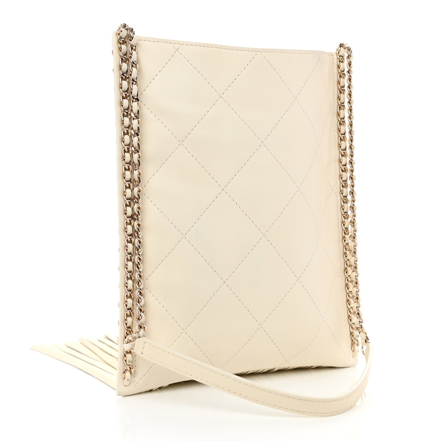 Chanel Calfskin Quilted Fringe Small Shopping Bag White 3 of 13