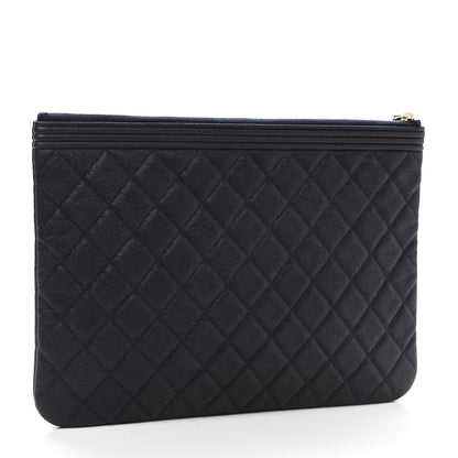 Chanel Caviar Quilted Medium Boy Cosmetic Case Blue 3 of 7