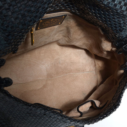 Prada Goatskin Woven Top Handle Satchel Baltico Black 5 of 10