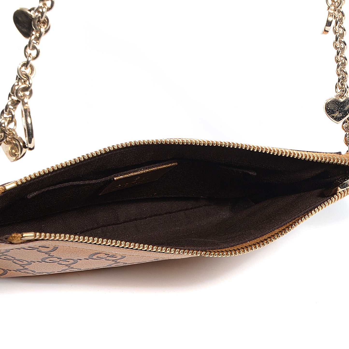 Metallic Guccissima Heart Chain Pochette Bronze