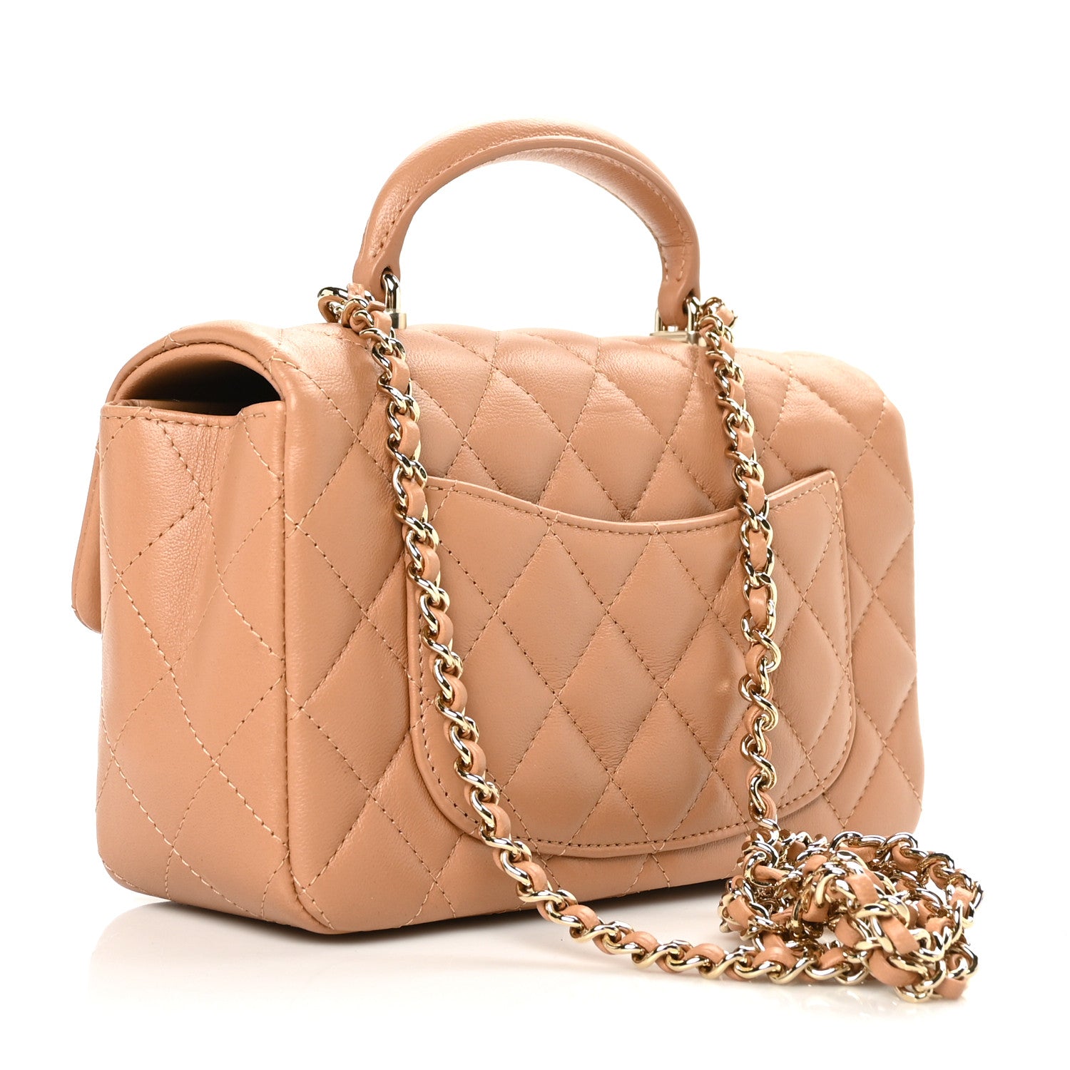 Chanel Lambskin Quilted Mini Top Handle Rectangular Flap Dark Beige 3 of 9